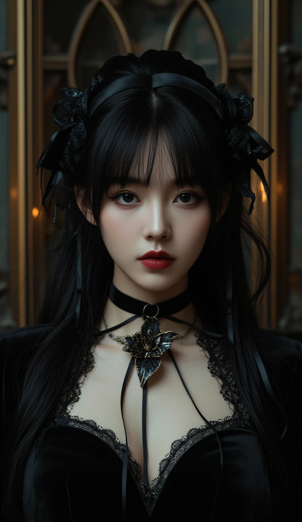 "An incredibly detailed and intense portrayal of a terrifying female necromancer, Ultra-high definition 8K wallpapers for mid-shot and dramatic capture shots, Showing complex complexity".、Close-up of a woman with dark hair and wearing a black dress, in style of Dark Fantasy Art, Dark Fantasy Art, A beautiful and elegant demon queen, Dark Fantasy Art, fantasy dark art, Dark fantasy digital art, gothic fantasy art, Gothic Dark Maiden, Dark Fantasy Portrait, Portrait of the Dark Goddess, Dark Fantasy Nymph Portrait