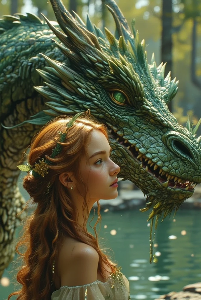 Masterpiece, Best quality, High quality, Extremely detailed Cg Unity 8K wallpaper, An enchanting and dreamy scene of a fantasy forest, (Beauty caresses the dragon: 1.4), Beauty hugging dragon, Complicity is evident in between, creating a sense of mysticism and charm, art stations, Intricate, Uptrend, award winning photography, Bokeh, Depth field, hdr, Blossom, color difference, Photorealistic, Extremely detailed, trending on artstationh, The trend is on CGSociety, Intricate, Highly detailed , Dramatic,((Elf Girl))
