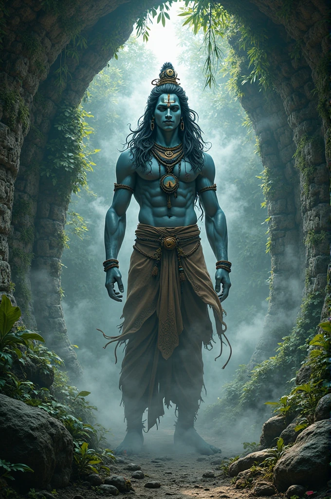 Sure, here's a prompt for a description of a scary photo featuring Lord Krishna with long heights:

"Imagine a dramatic and unsettling image of Lord Krishna standing in a surreal, shadowy landscape. He towers over the scene, his height exaggerated to an imposing and almost supernatural extent. His serene face is contrasted by an eerie, otherworldly glow, casting unsettling shadows. The background is dark and foreboding, with swirling mists and distorted, twisted trees that enhance the sense of unease. His traditionally calm expression juxtaposes with the ominous atmosphere, creating a striking and eerie visual effect."