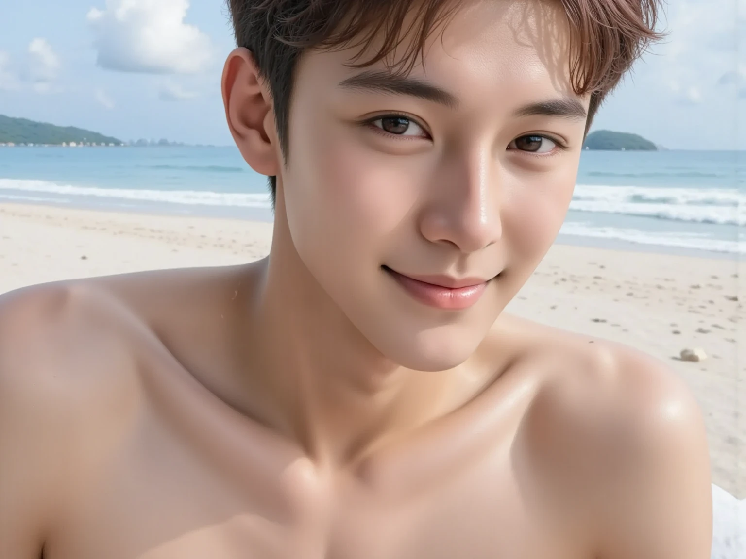 (The best quality: 1.5, Hyperrealistic: 1.5, Photorealistic: 1.4, Insanely detailed CG 8k wallpaper: 1.5, Masterpiece: 1.3, Enthusiastically detailed photo: 1.2), (Hyperrealistic realistic texture: 1.4), Highly detailed, (Masterpiece, The best quality), Extremely detailed 8K wallpaper, 2 Korean male, (Korean Man Looking Like K-pop Idol), 25 years old, handsome, Detailed face, Stubble , surf, realistic photo, Surfing in the sea, voluptuous pectoral, defined, muscular body, sexy, They are smiling, detailed hands, perfect hands. , full length shot (fls) 