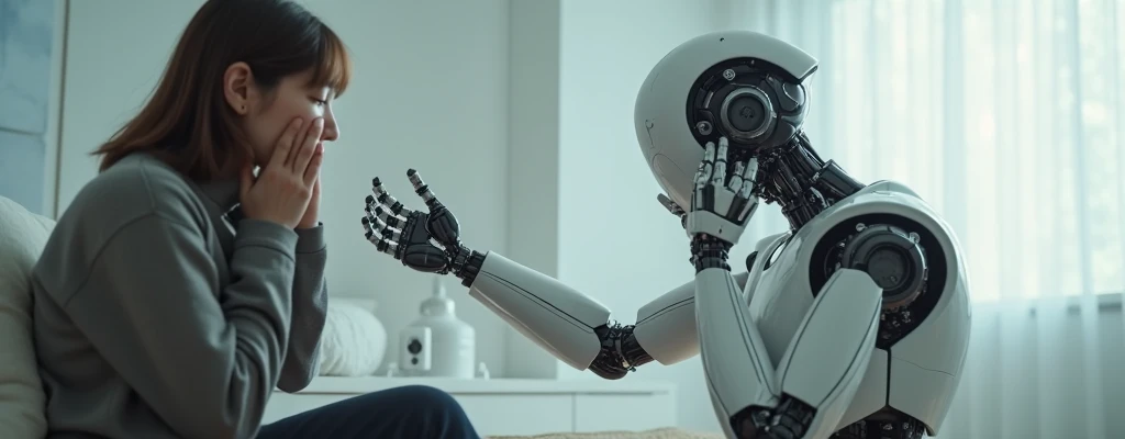 show a scene where ROBOT taking care or and comfort a girl when she's sad.