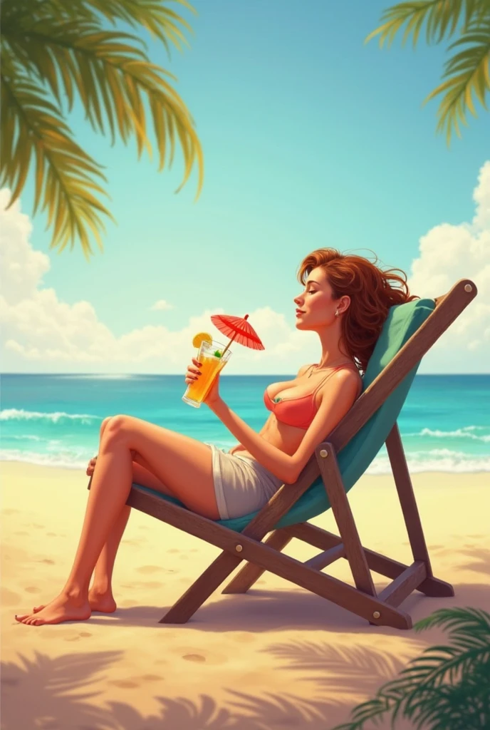A sexy woman in a bikini on the beach Close-up of a person sitting in a chair in a dress，A minimalist painting，Inspired by Coles Phillips Phillips，tumblr，number art，Minimalist cartoon style，Dana Scully's animated Cel，rotoscoped，Minimalist illustration，digital art of an elegant，Digital illustration style，minimalist art，Mike judges art style，Minimalist illustration，Cartoon and simplistic --auto