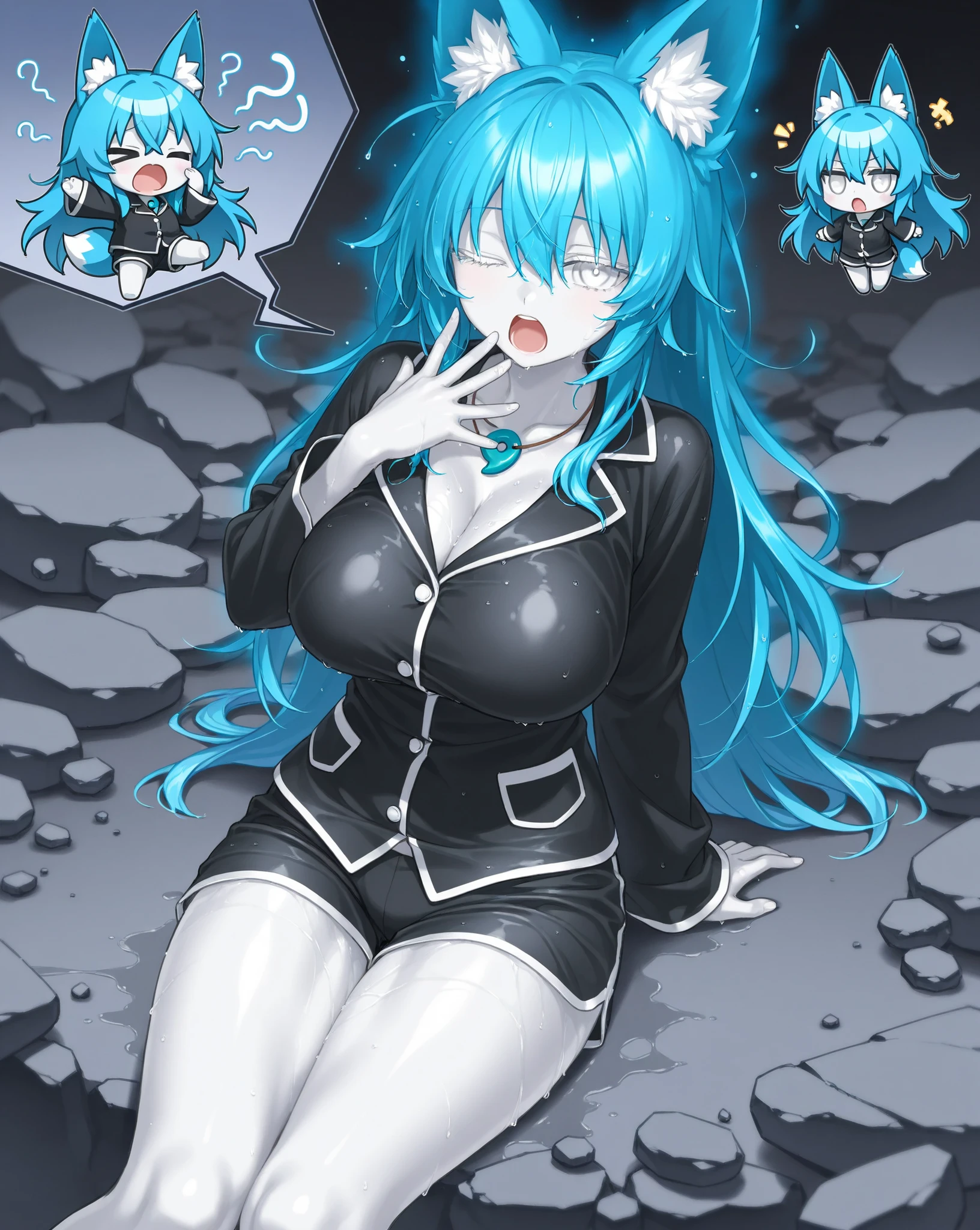 Highest quality, High resolution、Very detailed、Haruka Takamori、One Woman、Yellow Ninja Costume、Black panties、Black ripped thigh-high socks、Brown Hair、Beautiful breasts、in the factory、A lot of sweat splashes、Please open your mouth wide、the body is trembling violently、Intense orgasm moment、A moment of intense ecstasy、Earrings、Tentacles grab her breasts、Tentacles entering the vagina、Realistic depiction、Put your hands on your head、Sitting in a chair and being restrained、Massive squirting from the vagina、Black blindfold