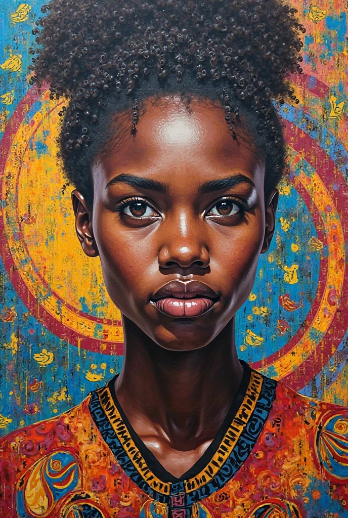 art of african art poster, in the style of alejandro burdisio, hyper-realistic pop, emilia wilk, uhd image, pictorial harmony, colorful, eye-catching compositions, black paintings