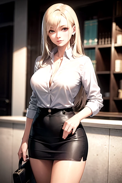 Girl B 1girl, large cleavage, beautiful secretary outfit, expensive glasses, pretty young secretary leaning against desk, (camera angle up), red lipstick ((sexy petite feet on show)) (best quality, high quality, high resolution, masterpiece), full-body, (blonde hair in a ponytail), high quality 21st century clothes, highly detailed accessories, beautiful makeup realistic lighting and reflections, highly detailed face features,realistic, ultra-detailed, high quality illustration, eye-catching,realism, highly detailed eyes, sharp focus, high quality photo, hyper-realistic, photogenic, colorful theme, professional color grading, perfect color balance,