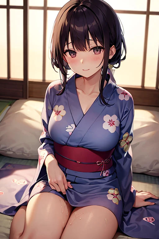 highest quality、highest quality、masterpiece、High-end、
,
(kimono:1.28),Heart-shaped pupils、
smile,Mouth closed,
Lady,Mature Woman, Cowboy Shot,
(Dark Room:1.5, Love hotel beds in Japan:1.5, Detailed Background:1.18),
High resolution,Official Art,original,masterpiece,highest quality, reality、
(Huge breasts),
(Oily skin),((vapor,Sweat))
Sexy pose lying on the futon、Lie down with your legs apart
