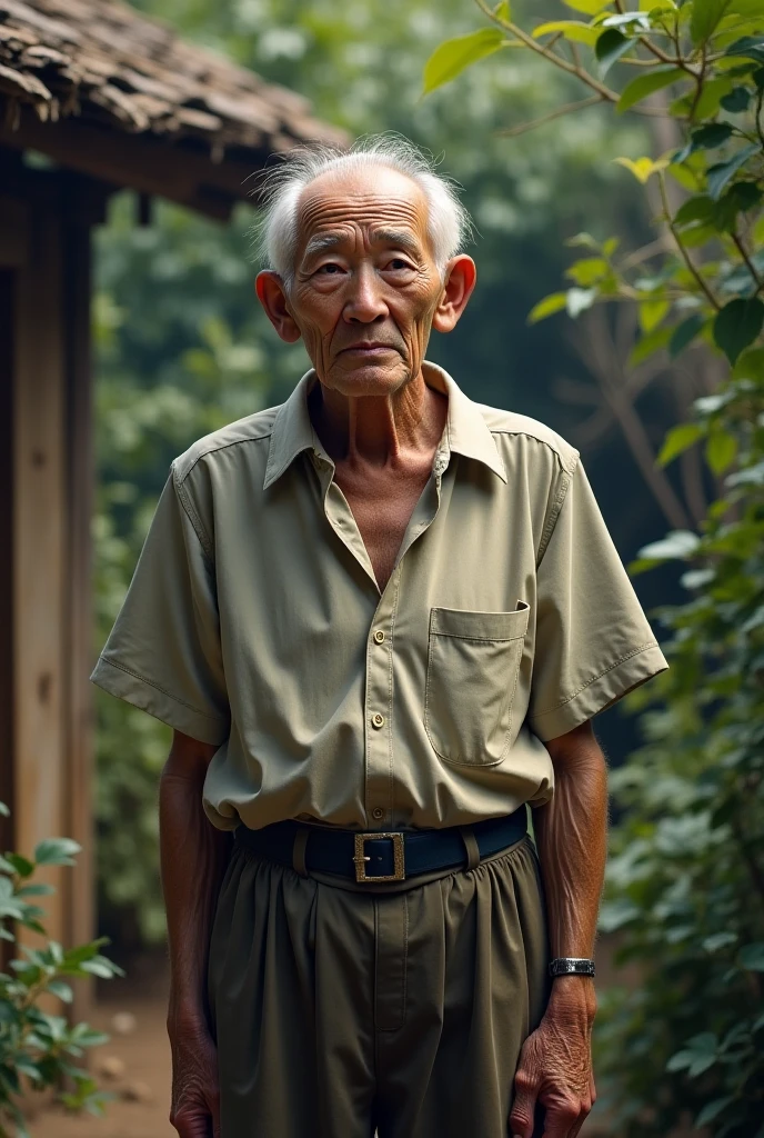 65-year-old Japan man shirtless、Lower body naked