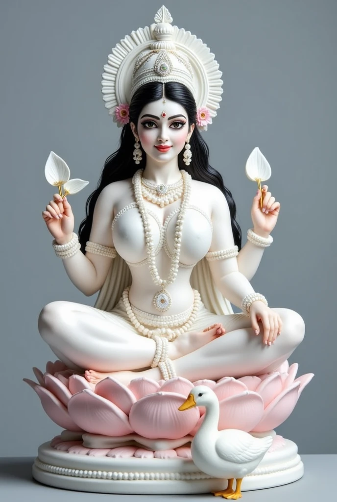 There is a beautiful goddess sitting upright in the void,Perfect body posture,Goddess in white,Long curved eyebrows,Beautiful eyes sparkle,The large, Jewel-like eyes sparkle,Clear pupils have reflected light,二重まぶた,((Plump and rosy lips))Nipples clearly visible,((Flushed cheeks)),The mandible is plump,Fair skin is delicate and smooth,Delicate skin translucent,A delicate and dexterous crown,inlaid gemstones,Exquisite and ingenious,inlaid gemstones,Sitting on a light red lotus in the air,Look straight at the camera,((Pinch the stem of the lotus flower with one hand)),Place the other hand(((Open palms))),(nice hand),(Good feet),(good legs),realisticlying,white skinned,((Correct body structure)),White clothing,decorated in white,baiyun,Blue sky,Head background with round light,Behind him is a colorful rainbow circle,Color glow is turned on,Front lighting,Positive light,No shadows on the face,There are no shadows on the body,Blue sky,Unreal space,ethereal world,dreamworld,with blue sky and white clouds,tmasterpiece,4K,ultra-definition,professional photoshooting,Perspective heads-up,Standard lens shooting,