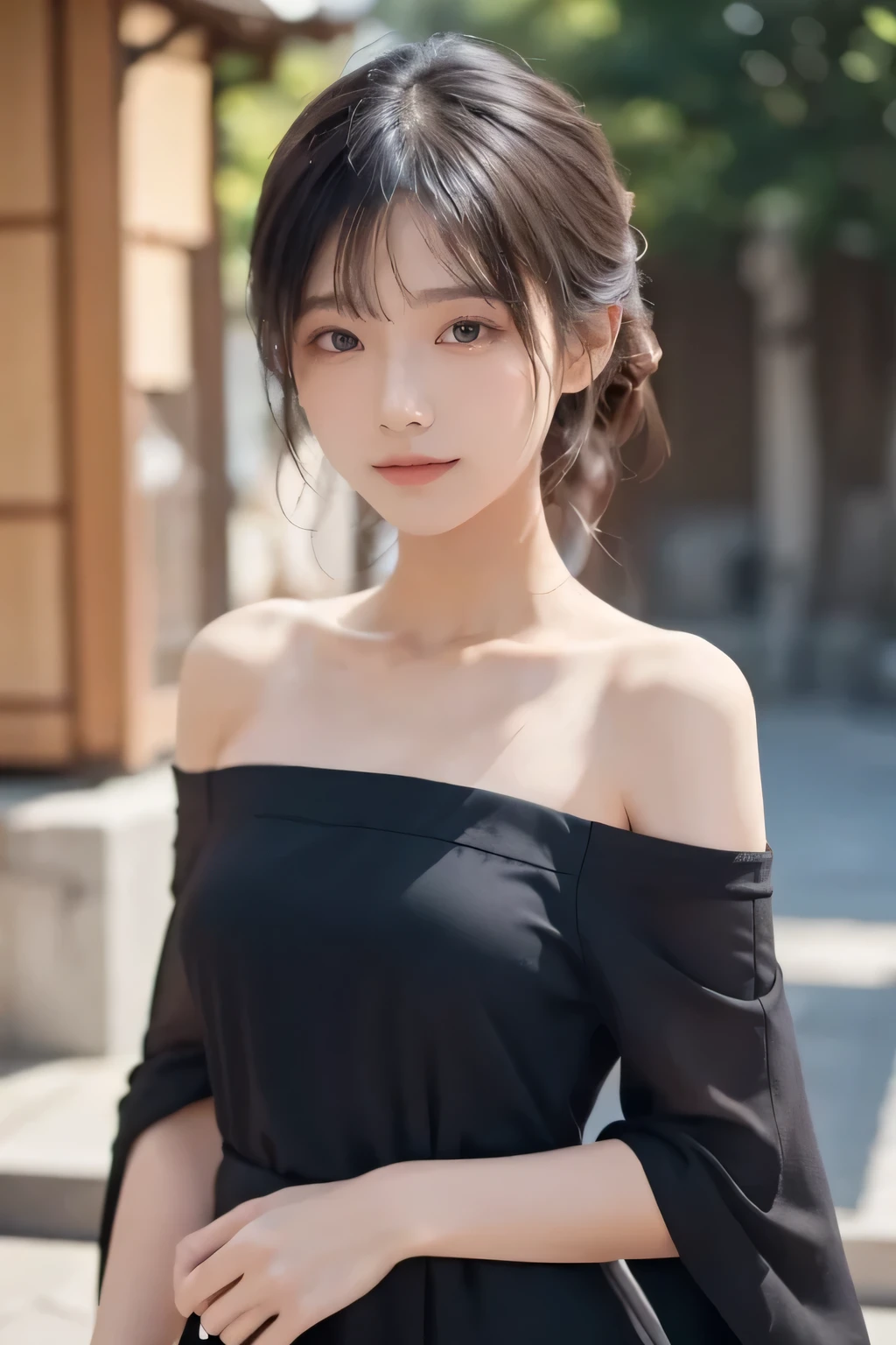 8K,Caucasian girl、Background Blur、super high quality、sunlight、Fair-skinned beautiful girl、、Young Breasts、Small breasts、Fleeting Expression、Clear contours、Adult atmosphere、high resolution skin、Fair and beautiful thighs、Young face、Innocent face、Hair tied up with hair accessories、Well-formed face、、Open your mouth、Wet lips、naked、、Healthy legs、Beautiful toes、美しいnakedの背中、、nude hip,nude legs,nude crotch、Showing off your inner thighs、Sit on a bench with your legs crossed、Off-the-shoulder short dress