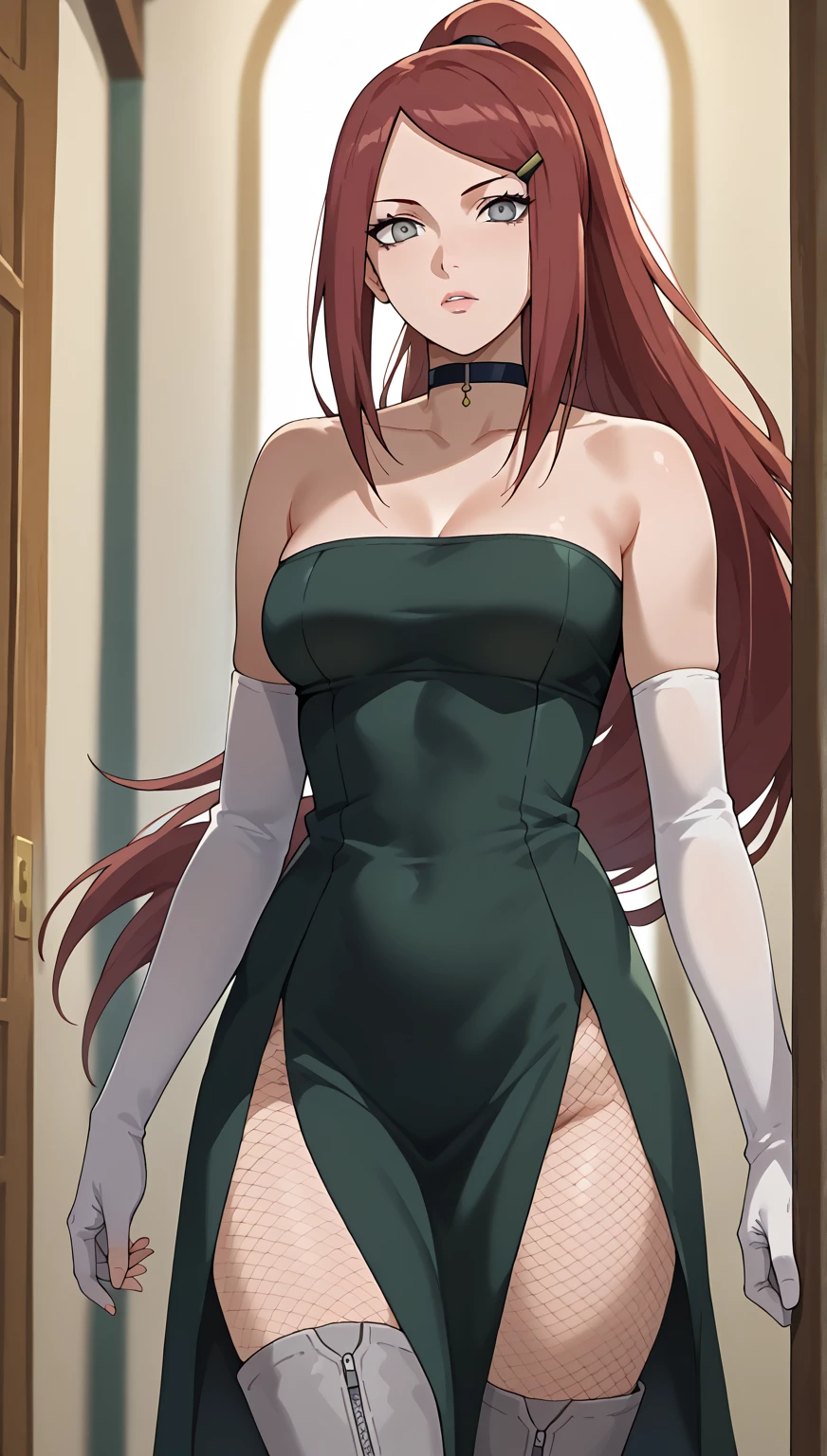 ((((Ultra-detailed,masterpiece,Highest quality)))),NSFW,(Audience Chamber:1.3),(((Blonde side ponytail long hair,Pointy Ears:1.1))),(Red Eye:0.6),(((Dark Skin,Oily skin:1.5))),(Huge breasts:1.2),(model:1.1),(Moderate),(Tattoo),(Collar with chain),(Natural Makeup),(Shiny clothes,Shiny body),(Ecstasy:1.3),((Five Fingers)),(((See-through bunny girl:1.5))), (Shiny clothes:0.8),(Tattoo:1.1),(vapor:1.1),(Detailed fingers),Cowboy Shot, (smile:0.5), (blush:0.9),((Perfect Fingers)),