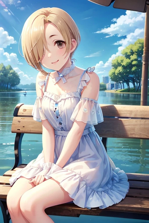 (Sayori, orange hair, blue eyes, cheerful face, medium hair, average body), (masterpiece, best quality, highly detailed), (summer:1.2), (sundress:1.5), (hat:1.5), (sandals:1.2), (flowers:1.2), (sunshine:1.2), (happy:1.2), <lora:DetailEnhancer:0.8>, <lora:DDLC:0.7>