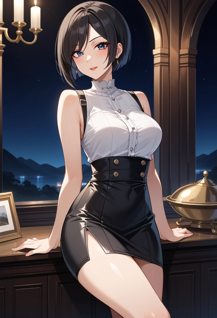 ((masterpiece)), ((Highest quality)), (Very detailed)，Adult women，1boy、((vaginal,standing,from side、sex,1boy))，1 girl, alone,Demon Slayer Uniform、Inside the ryokan、 ((Beautiful Eyes)), Very large breasts，Cleavage、Naughty atmosphere and pose