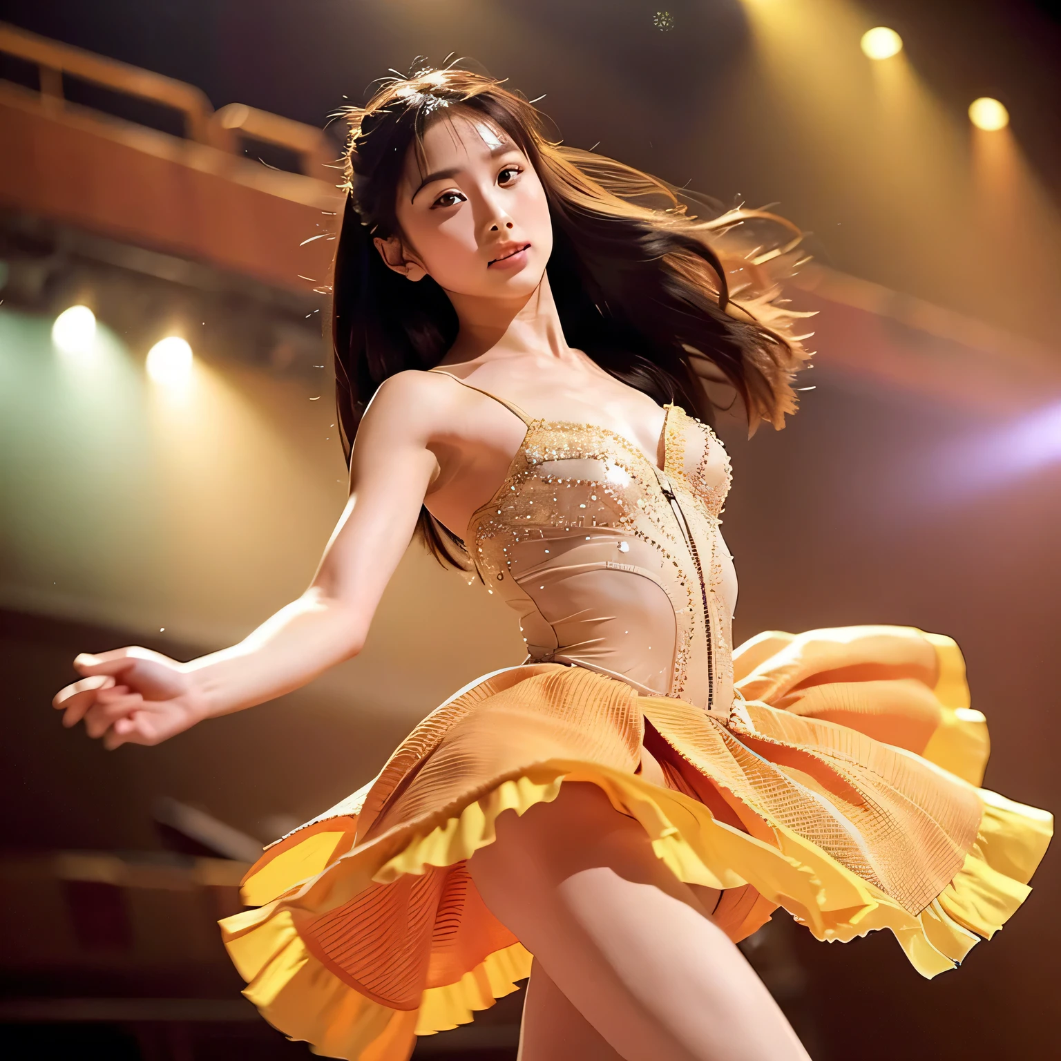 a beautiful girl dancing and spinning