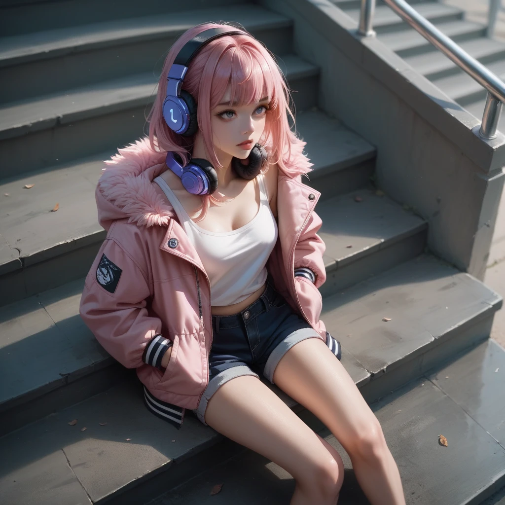 Works of masters,Best image quality,Higher quality,high detal,超高分辨率,8K分辨率,cyber punk perssonage,Realistic portraits,in a panoramic view,femele,solo person,nurses,stewardess,Waitress,cheering party,Dancer,ssmile,long whitr hair,A brown-haired,Pink hair,bobo head,ear studs,bangle,hoop earings,eardrop,jewelery,vests,white shirt,tee shirt,Sweaters,Hooded cape,pleatedskirt,denim short,hot pant,Plaid pattern,Armour,Metal armor,berserker armor,Combat boots,Facing the viewer,夏天,eventide,grassy fields,sea beach,城市,Bus stop,Train station,Warframe Law,Machine maiden law,Ice and fire method,Photography method