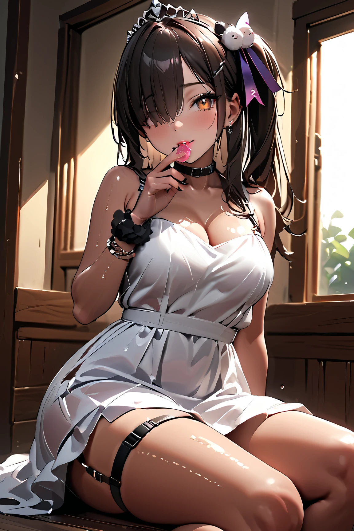 Dynamic poses, ultra detail, small breast,looking at viewer, top quality, masterpiece,detail face, top quality, jewellery, elegant, blush, turtleneck crop top, navel, six pack, body goals:1.5, hair ornament, full body shot, 1female,(Very detailed CG unity 8K wallpaper),best qualtiy,cinematic lighting,beatiful detailed eyes,Bright pupil,Redlip(Very fine and beautiful),(Beautiful and detailed eye description),ultra - detailed,masterpiece,), exposed cleavage, black panties, stocking:1.5, handsock:1.2, bare shoulder, deepthroat, blowjob, sucking a cock with a cock in her mouth