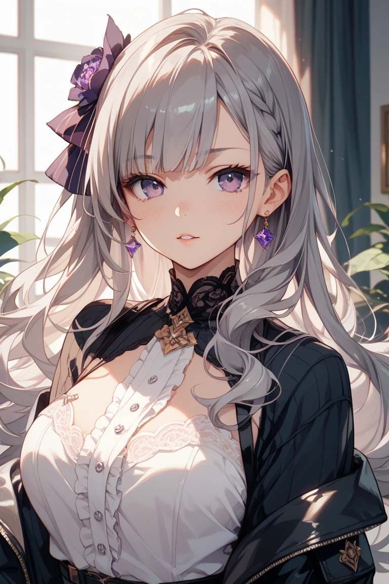 and wearing high heels, twin braids, streaked hair, horns, antlers, bell, heart-shaped pupils, rolling eyes, animal ears, cat ears, dog ears, makeup, pain, grimace, saliva, tongue, drooling, ahegao, Verism, ray tracing, drop shadow, UHD, anatomically correct, textured skin, high details, highres, high quality, 8k