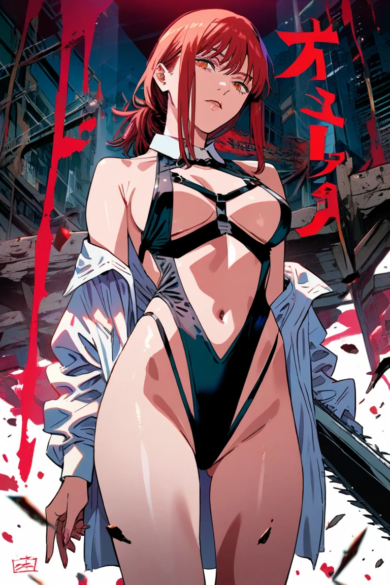 NSFW, (masterpiece:1,2, best quality), (magazine cover), (colorful Magazine cover abundant with text), vibrant, eye-catching paintings, Comic cover style, glamorous, enticing, stylish, chic, high-fashion, captivating, elegant, trendy, fashionable, radiant, attention-grabbing, dazzling, sophisticated, stunning, dramatic, bold, Featured is a 35-year-old Russian fashion model, ((who embodies the essence of mature allure, sophistication, and sex appeal)), (((She boasts a statuesque height, complemented by an hourglass figure, a  waist, elongated, toned legs, an ample, peachy derrière, a flat abdomen, and well-sculpted muscles, epitomizing the quintessential supermodel physique))), (She is adorned with platinum blonde hair), (emerald green eyes), ((and sun-kissed skin)), enhanced by vibrant, expressive makeup, (((Her perfectly round and perky breasts are of an impressive E cup size))), Often characterized as a trophy wife or a bimbo, (((she exhibits an exquisite white lingerie set from 'La Perla' which includes the 'Maison Lace Underwire Bra’, the 'Maison Lace Thong', and the 'Maison Lace Garter Belt'))), (The pristine white lingerie presents a striking contrast against her sun-kissed skin), She is portrayed posing provocatively in an iconic red lace lingerie set from a prestigious brand, (exceptionally detailed:1.3),