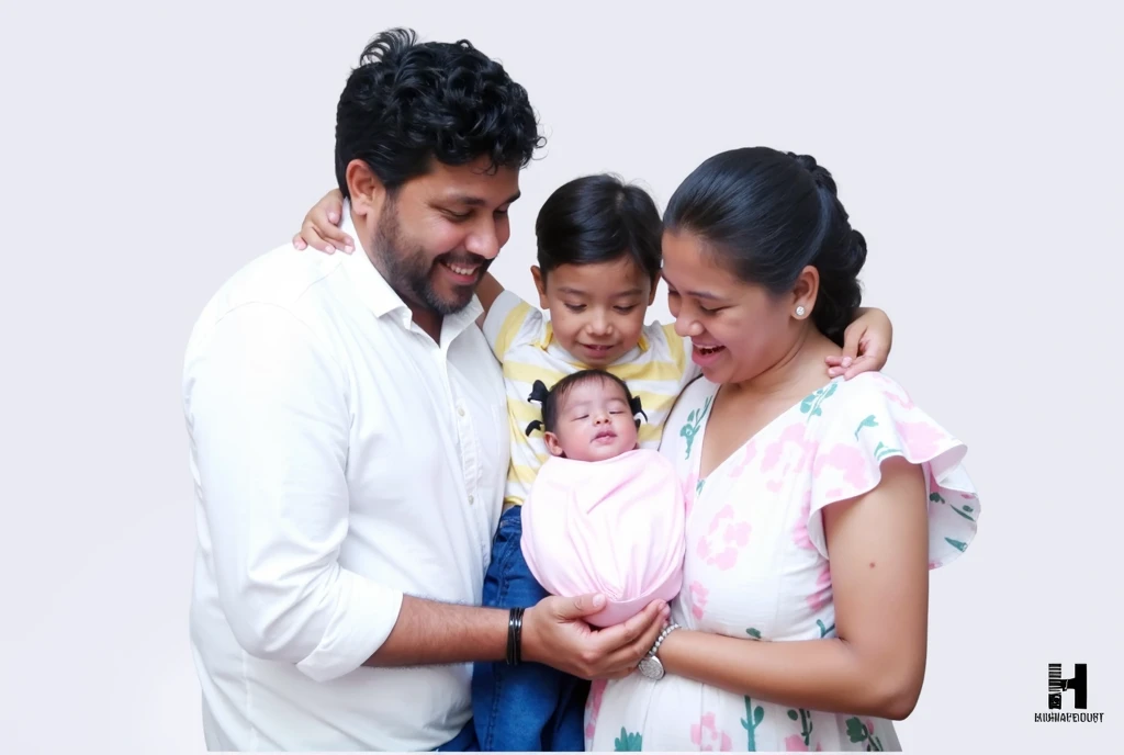 there are two people sitting next to each other holding a baby, husband wife and son, happy family, complex background, portrait image, without background, portrait of family of three, official, trending ，, family portrait, background removed, very clear picture, full body photogenic shot, very detailled, unbiased render, high quality portrait, full protrait, no background