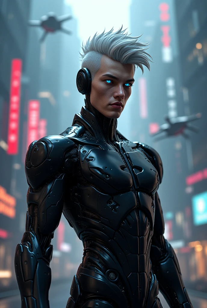 realistic detail full face of futuristic cyberpunk cyber man --auto