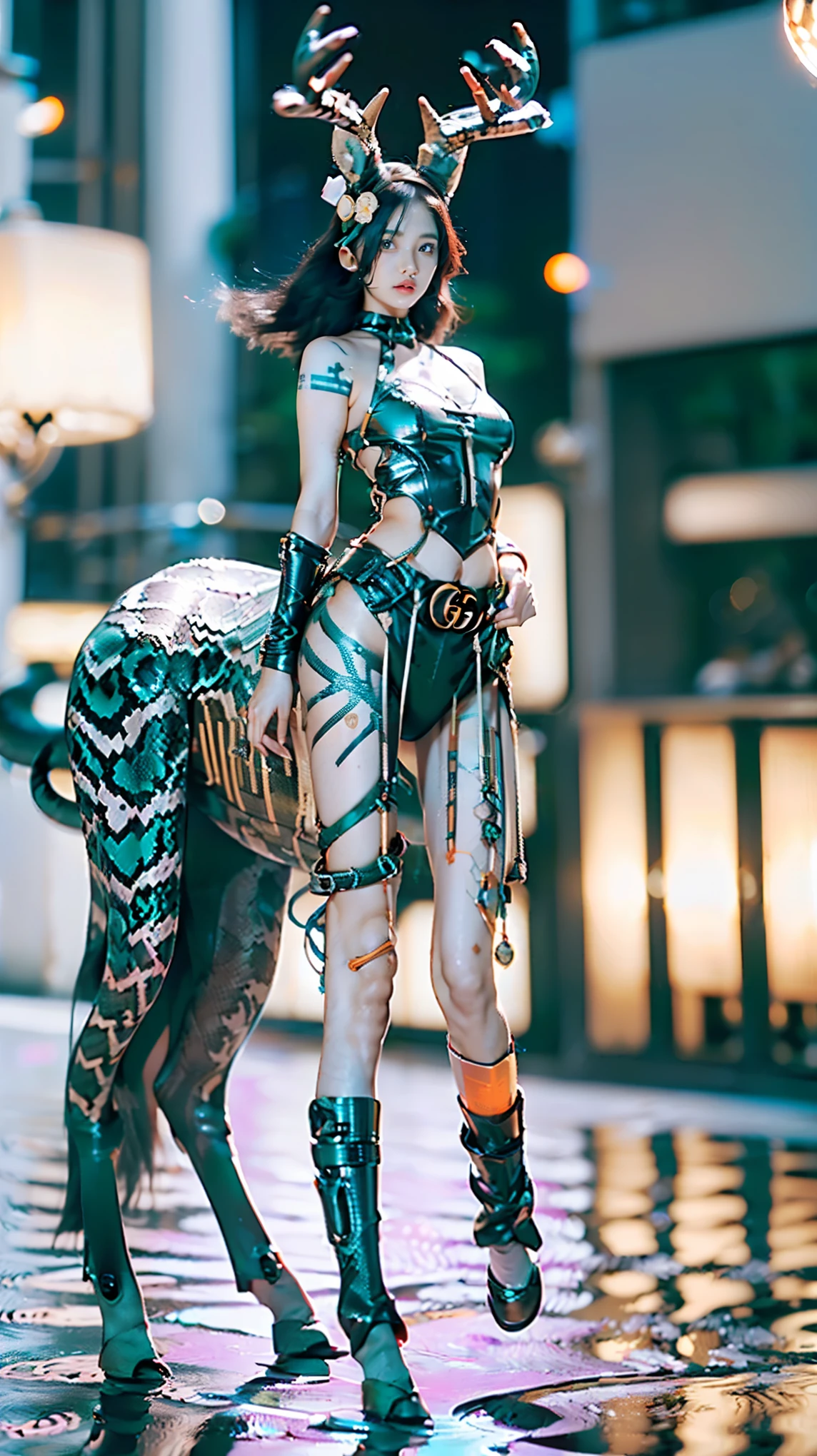 ((masterpiece:1.4)、(top-quality:1.4)、(reallistic:1.7))、a beauty girl、Extraordinary beauty、Bondage style:1.4、latex shiny:1.4、Latex bodysuit、By Luis Royo、age19、1girl in、Super Ultra Ultra Bikini、Super sexy young girl、Colossal tits:1.4、Looking Back Beauty、Attractive best proportions、4fingers and 1thumb、Outstanding style、standingn、fullllbody、foco nítido:1.5、Slender Abs、Anatomically correct representation of the human body:1.4、beauty legs、Two legs、Two arms、hips up high、A detailed eye、Raw photo、red-lips、Red high heels、a choker、a necklace、耳Nipple Ring、Fantastic mythical world landscape:1.4、