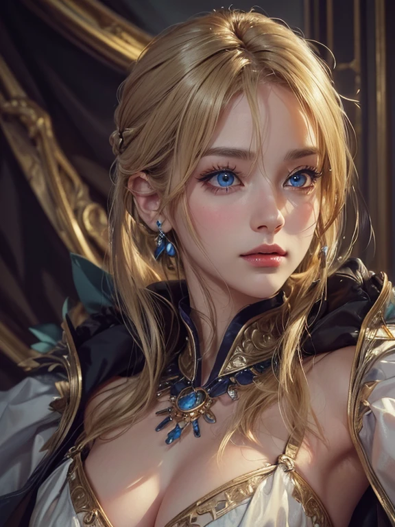 (masterpiece:1.2), (best quality), (Super detailed), (8k, 4k, complex),(full-body shot:1), (Very detailed:1.2),(Detailed face:1.2), (Detailed background),detailed landscape, (dynamic poses:1.2), ((pixel art)),1 girl, alone, looking at the audience, short hair, Bangs, blonde hair, shirt, hair accessories, Keep your mouth shut, green eyes, Upper body, braid, pointed ears, hairpin, cape, from the side, parted Bangs, blue shirt, portrait, forehead, black cape, crown braid