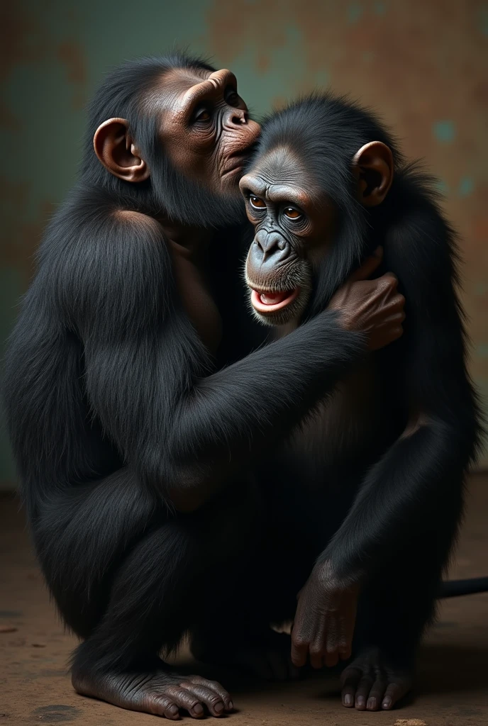 chimp and bull dog next to each other with gold chains on