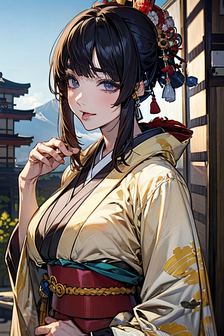 ((highest quality)), ((masterpiece)), (be familiar with), perfect face,,Beauty,fantasy,Japan,古都の背景の中にいるBeauty