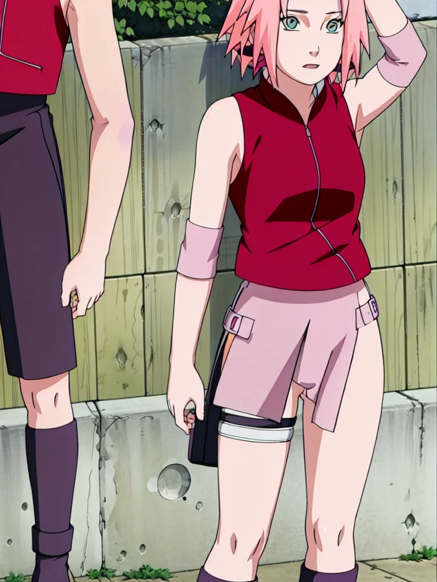 absurdres, highres, ultra detailed, (2girls:1.2), Sarada, Balck hair, short hair. (single sidelock:1.2), Sakura, pink hair. nervous, underwear, formal, {Lauren phillips lifting alice Merchesi \(meme\),} looking at another, blush, yuri, eye contact, height difference, smile, ass, kabedon, standing, against wall, open mouth, tall female, thighs, full body, indoors,