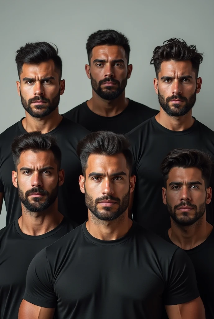 4 male, italian origins handsome, black hair, beard and muscle body. em uma casa estilo “Big Brother”