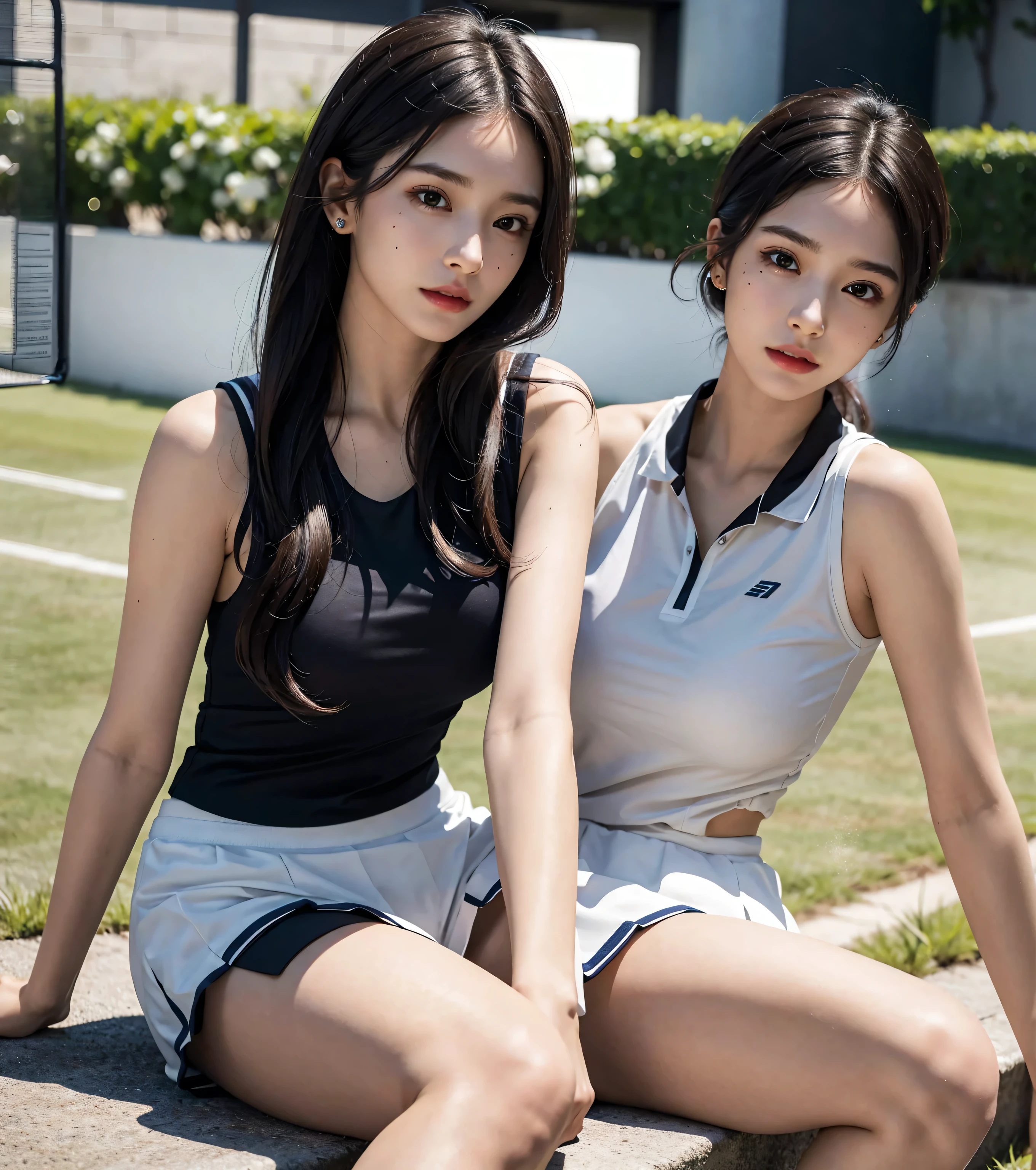 (Full Body Photo), 8k, FHD, ((Ultra Res)) (Real Face: 1.2), (Light and Vivid Colors) (Real Skin Texture), (Masterpiece), (Best Quality), (Natural Skin , soft and pale), (very straight white brown hair that shows one ear). (bright, vibrant, detailed gray eyes). (Expressive eyes with extreme details), (White glasses), ((White collar shirt, Tennis uniform, purple minidress, tennis court, Sweatband, sports shoes, Standing (pretty face), (Perfect lips).. ( Defined body), (Perfect beauty), (Perfect nose), (Thin and light eyebrows), (Beautiful and perfect beauty, not exaggerated), (Subtle sensual makeup), (Pale, soft and smooth skin), (Beautiful model) , young and cute), (nerdy appearance), (soft curves), slim face, ((detailed facial features)), beautiful woman, stunning views, perfect legs, rich upper class, silky soft hair, full body view , full body view, detailed clothing, showing her physical attributes, mariianaa19 from Onlyfans woman and a man loving each other a couple touching their breasts