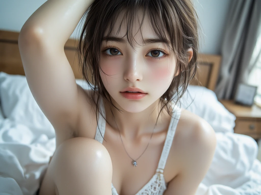 (Close-up:1.4)、(RAW photo:1.2)、(photorealistic:1.4)、(masterpiece:1.3)、(highest quality:1.4)、(Beautiful woman with perfect body:1.4)、solo、7 head and body、full body shot、beautiful japanese woman、(cute face)、(cute:1.2)、A big smile、gorgeous appearance、(white tank top、black mini skirt、black knee high socks:1.3)、(Slender and beautiful woman 1.2)、beautiful cleavage、sexy、Beautiful little ass、超cute face、(beautiful detailed eyes)、(charming big eyes)、(beautiful double eyelid)、(beautiful and detailed face)、glossy lips、double eyelid、natural makeup、long eyelashes、(Shiny smooth light brown hair in short bob hair:1.2)、Transparent skin、High transparency、Shining beautiful skin、8K resolution、high details、detailed hairstyle、epic movie lighting、vibrant、super realistic、perfect limbs、(perfect ???????:1.2)