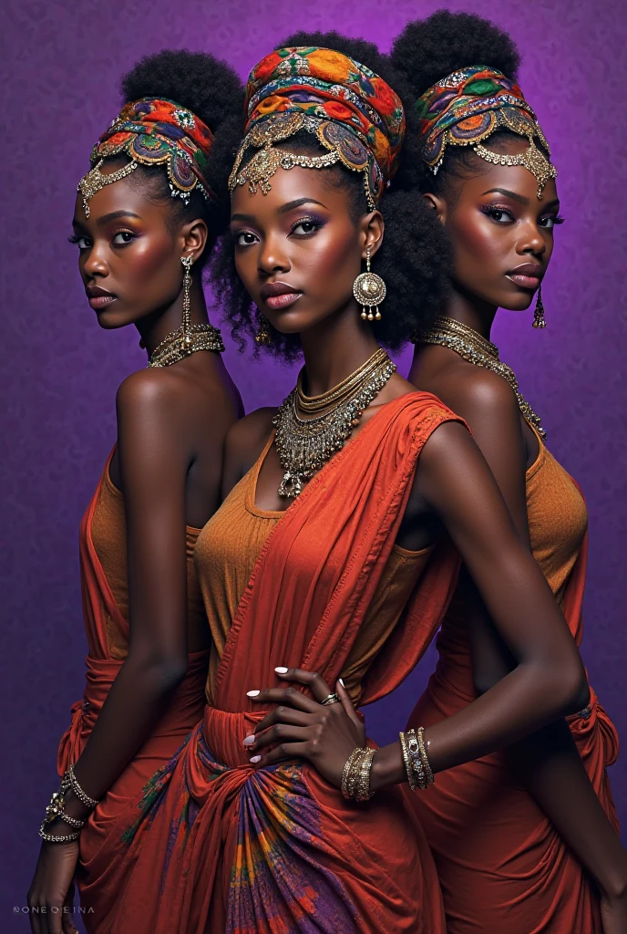 Black people with gold details on a black background