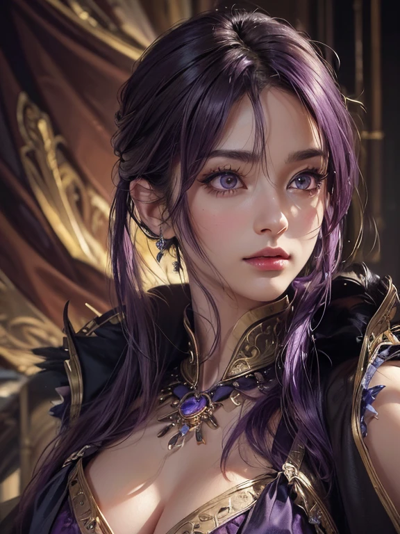 close-up of a beautiful female face, wearing a demon outfit, gorgeous hazel eyes, intricate, cleavage, soft lips, smiling, naughty, seductive glance, freckles