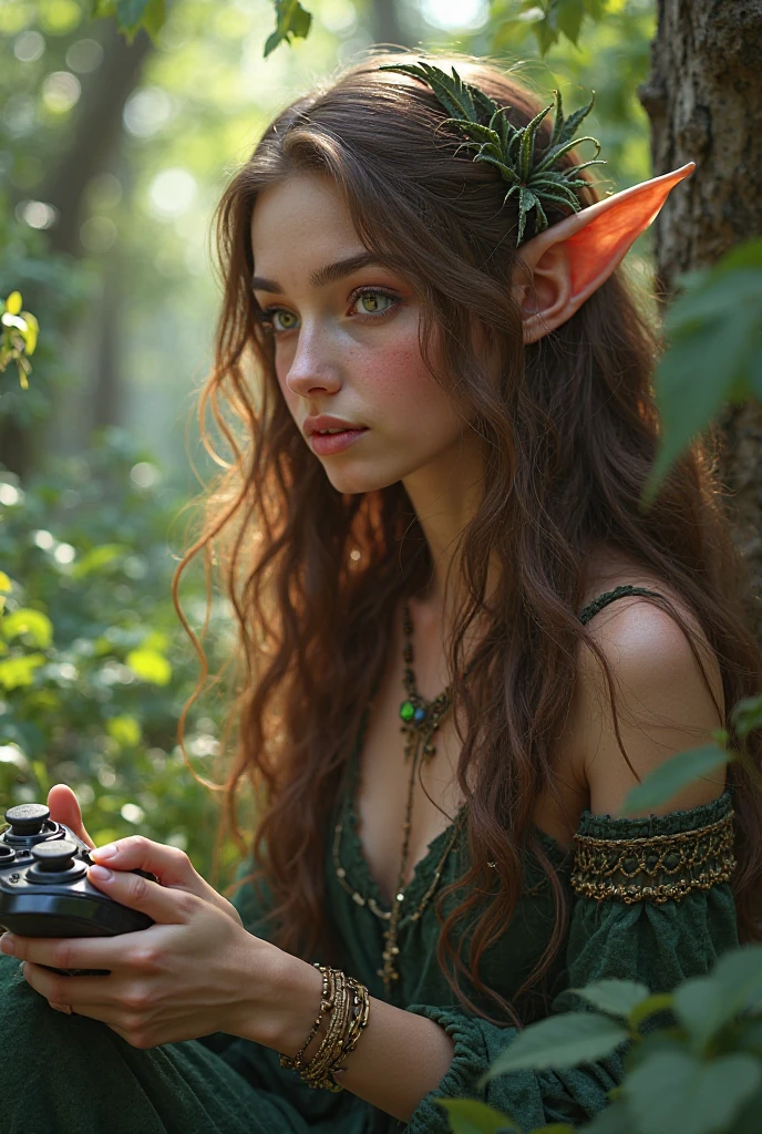 analog film photo, photo of a young elven girl, 18 years old, elf ears, amber eyes, dark brown hair, long messy waves, sun-tanned complexion, olive skintone, slender hourglass figure, narrow waist, full hips, plump buttocks, wearing elven lingerie, resembles Mackenzie Foy, strolling through a fantasy landscape, RAW Photograph, dslr, soft lighting, high quality, film grain, Fujifilm XT3, detailed skin with visible pores, insane details, masterpiece, 8k, 35mm photograph, dslr, kodachrome, faded film, desaturated, grainy, vintage, Lomography, stained, highly detailed, found footage, close-up shot, elven ears
