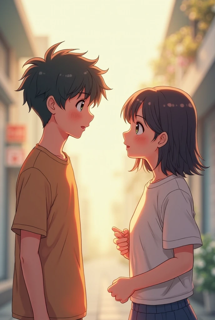 Create an image of a boy in love with a girl who only sees him as a sad friend 