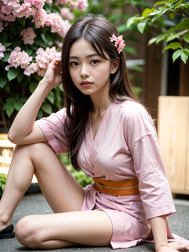 Wanita itu memiliki rambut hitam panjang yang tergerai anggun tertiup angin pantai. Ia mengenakan kemeja lengan panjang berwarna pink yang menonjolkan keindahan kulitnya, dengan rok bermotif bunga yang menjuntai lembut di tepi pantai, menciptakan image menawan di bawah sinar matahari sore.