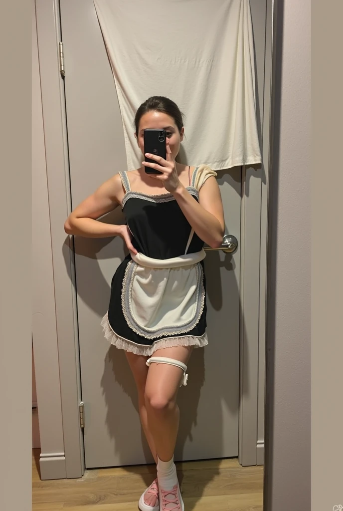 An Alafi woman in a maid costume holds a pair of scissors, Maid outfit, anime girl in a maid costume, maid costume, full body with costume, cosplay of a catboy! maid! dress, french maid, High quality clothing, wearing maid uniform, Maid dress, ( Waitress ) Girl, maid, anime cat girl in a maid costume, front poses