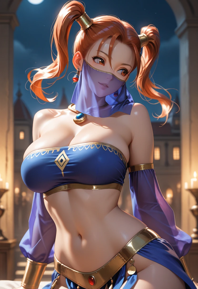8K, Ultra High Definition, Super detailed, Shiny detailed hair, detailed face, fantasy landscape, solo, looking at viewer, {{best quality}}, {{masterpiece}}, {{ultra-detailed}}, {detailed light}, ultra high quality eyes, detailed eyes, perfect eyes, large eyes, detailed purple eyes, wearing a metallic dress, red hair, long hair, hair ornament, high ponytail, beautiful, skinny body, white skin, slutty, erotic, ((nsfw))