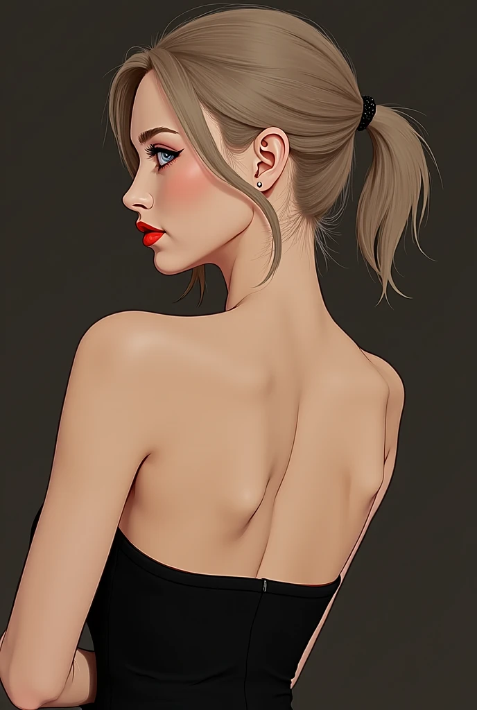 (Same character, from the front side, From the side Side)，Close-up one（（Amazing））woman，Thin black necklace，4K，high high quality，tmasterpiece，aethereal，（staring right into camera：1.4），realistic skin textures，（Moisturize and plump lips），s the perfect face，high ponytails，Seductive eye，Raised sexy,(((multiple views of the same character)))，three sided view