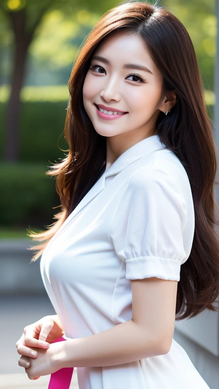 Enhanced dynamic perspective,Cute lovely beautiful girl,JK ,Look at me and smile,Simple background,masterpiece,high quality,4K resolution,Ultrafine,detailed,precise,light,