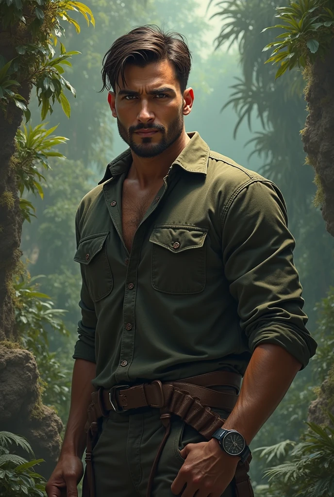 Portrait Logan in a jungle at night in loincloth. Highly detailed. digital painting, artstation, concept art, soft focus, sharp, illustration