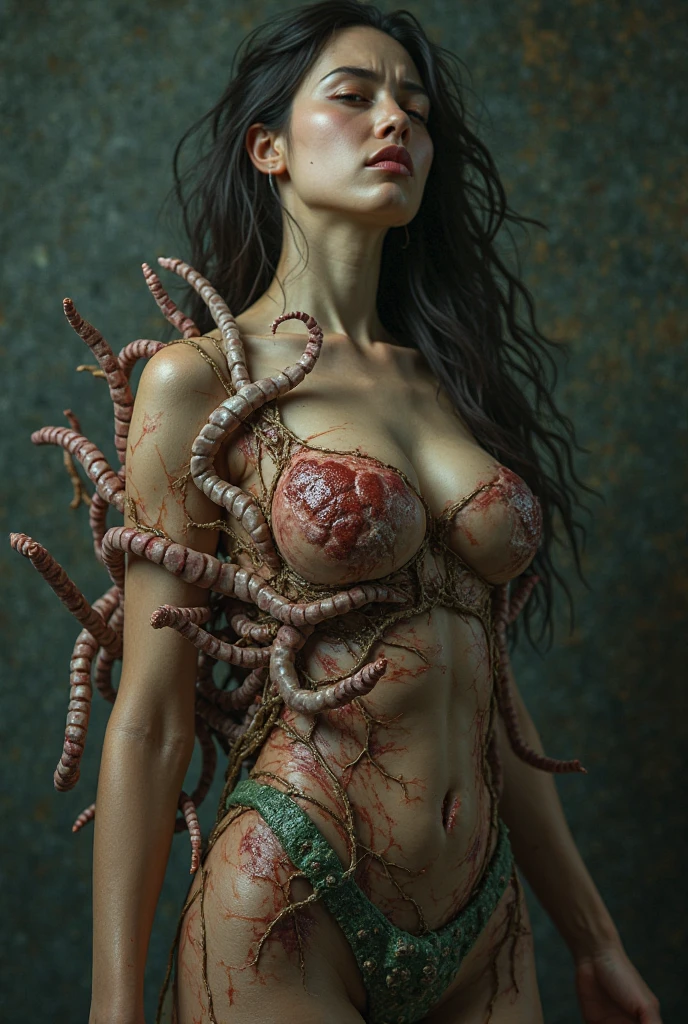 Creepy mutant flesh creature, frightful, Creepy, highly detailed, intricate detailed, Portrait of a female man, very high details, Realistic photos, 8k, UHD, hyperdetailed, (Dynamic Poses:1.4),