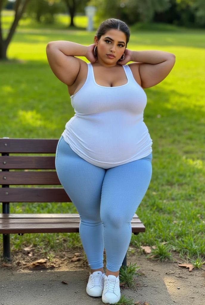 RAW, Best quality, high resolution, masterpiece: 1.3), beautiful Malay woman (iu:0.8), perfect nose, perfect lips, perfect eyes, detail :1.2), full body image detail, watery eyes, RAW, Best quality, high resolution, masterpiece: 1.3), big breasts, thick thighs, round butt, long hair,brown hair, beutiful hairs, perfect nose, perfect lips, perfect eyes, details :1.2), gentle smile, full body, woman in blue top and tight leggings standing in front of the park, blue sea, blue clothing, wearing a blouse, blue tunic, dark blue traditional clothing, blue traditional clothing, casual clothing style, wearing blue clothing, blue clothing, modern casual clothing, loose blouse, dark blue, dark blue clothing, wearing casual clothing elegant, dark blue color,,(big booty) (face here) Plus size bbw big ,grass, (wide booty)insanely inflated hips,Thick body ,fat body , curve shap body, widest hips , thick hips ,widest breast, thick breast