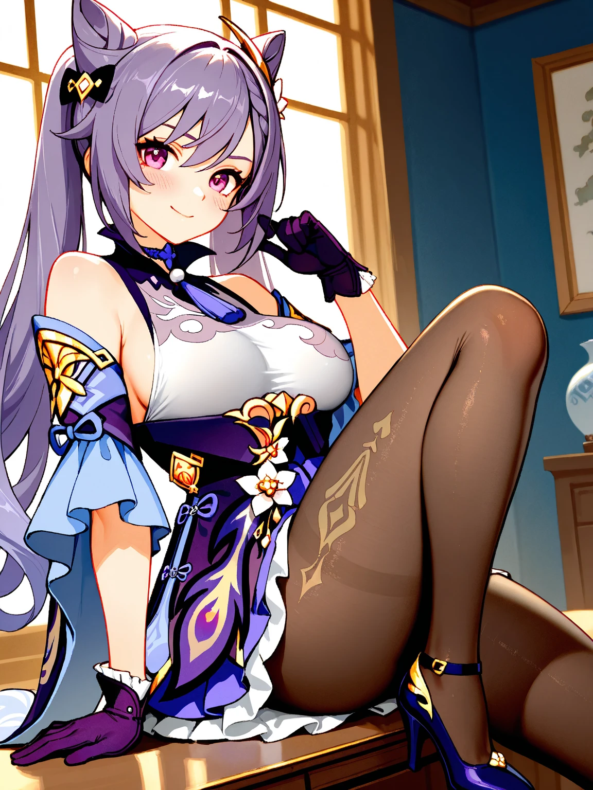 ((masterpiece、top-quality))、(Full body drawing:2)、Sit in front of the camera、Frontal shot、独奏、one girls、stairs at school、Classroom、sit in、(M-shaped legs:1.6)、Sit with your legs open、I can see my panties、sexy panty、Black sexy underwear、String panties、Clothes that are see-through with sweat、Perfect body、Mature look、tall、Tall Beauty、face perfect、Cute and beautiful face、Cute and beautiful girl、Elaborate and detailed faces、Beautiful hair、A dark-haired、(poneyTail:2.3)、Long hair that reaches to the waist、japanes、18year old、Dressing、(校服:2)、(student clothes:1.5)、White and black sailor suit、a sailor suit、Detailed and elaborate costumes、pleatedskirt、Detailed and elaborate costumes with beautiful frills、a miniskirt、(knee high socks:1.3)、Black socks、(garterbelts:1.8)、high-heels、hi-school girl、(Spiteful smile:1.3)、Lightly open lips、Moist eyes、wide Shots、full-shot、constricted hips、thin-waist、clong legs、Beautiful feet、Skinny Legs、thick thight、(Huge ass:1.2)、perfect buttocks、perfect chest、valley、Bust with tension、Bust sticking to costume、(large full breasts)、