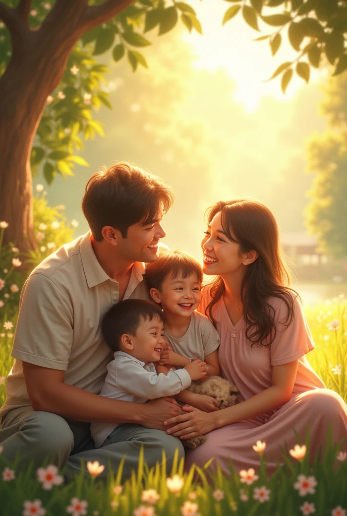 A 28 year old father and 25 year old mother are taking a family photo with a 2 year old daughter taking a family photo.