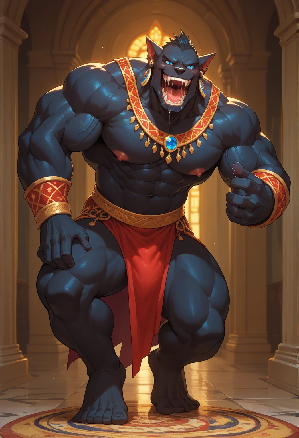lion king, a lion tribal chief, eastern warrior, male lion, massive hefty body, with very big muscles, hulking, huge, colossal body, extremely strong, huge abdominal muscles, hefty abs, pecs, plump big muscle abs, Strong and robust muscle abs, daddy body muscle-gut abs, massive prominent muscle abs, sharp claws, legs, feet claws, full body, loincloth, nipples, 4k, best quality.