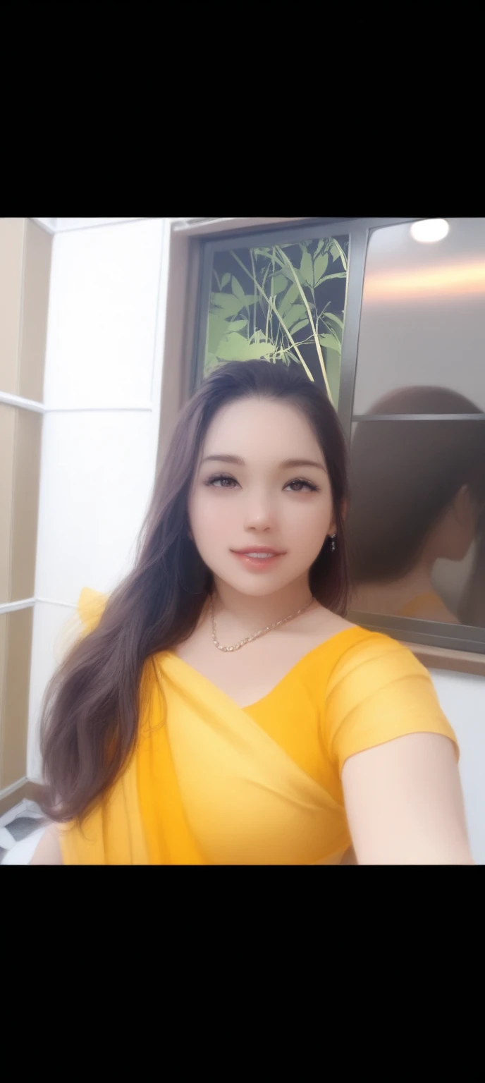 there is a woman in a yellow dress posing for a picture, dang my linh, mai anh tran, 8k selfie photograph, with yellow cloths, leaked image, wearing a yellow dress, nivanh chanthara, picture, wearing yellow croptop, hoang long ly, shot on nikon z9, wearing wheat yellow gauze