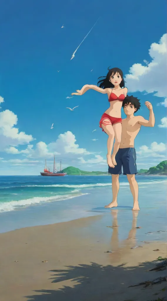 Show me images of someone being rescued from an island."in anime style