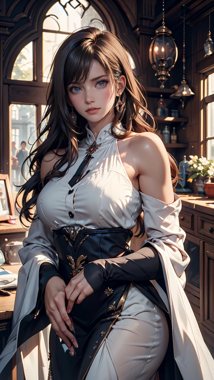 ((16 nights of divorce)), ((Oriental Project)), Cosplay, 20-year-old woman, (((Gray Hair)), ((Medium Spiky Hair)), ((Blue maid outfit)), ((White blouse)), Center of chest, (Light)))), (Pause))), (Photorealistic photography: 1.3), rim Lighting, (Skin with attention to detail:1.2), 8k ウルトラHD, Digital SLR, high quality, High resolution, 4K, 8k, Bokeh, Absurd, The optimal ratio is four fingers to one thumb, (Genuine:1.3), The cutest girl 1, Lots of knives