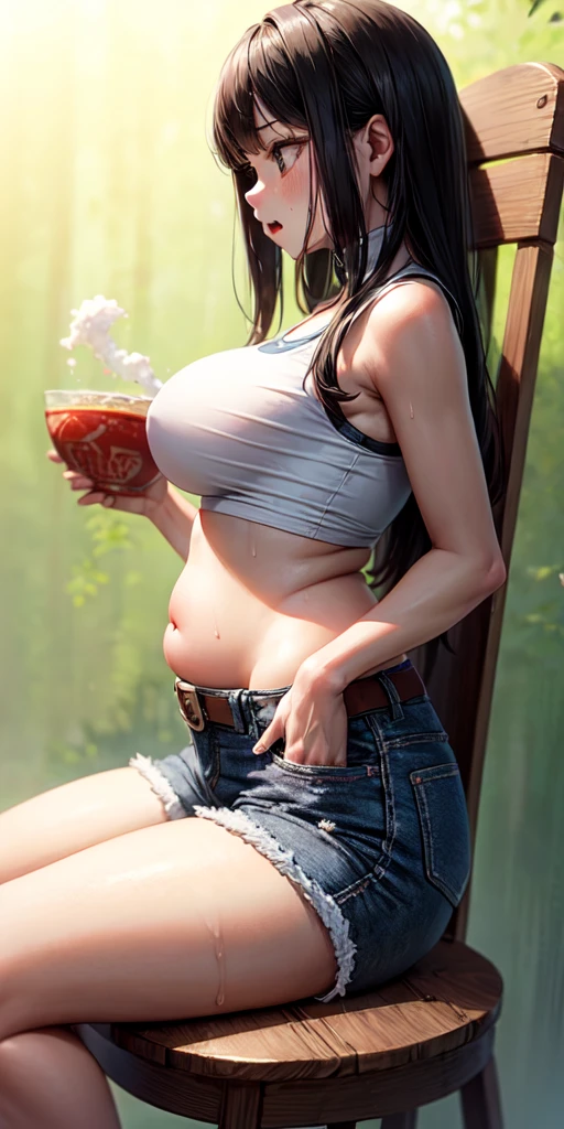 pig woman waitress, snout, multibreast, pig nose, pig ears, animal hands, breasts and teats, teat bra, cow horns, hucow